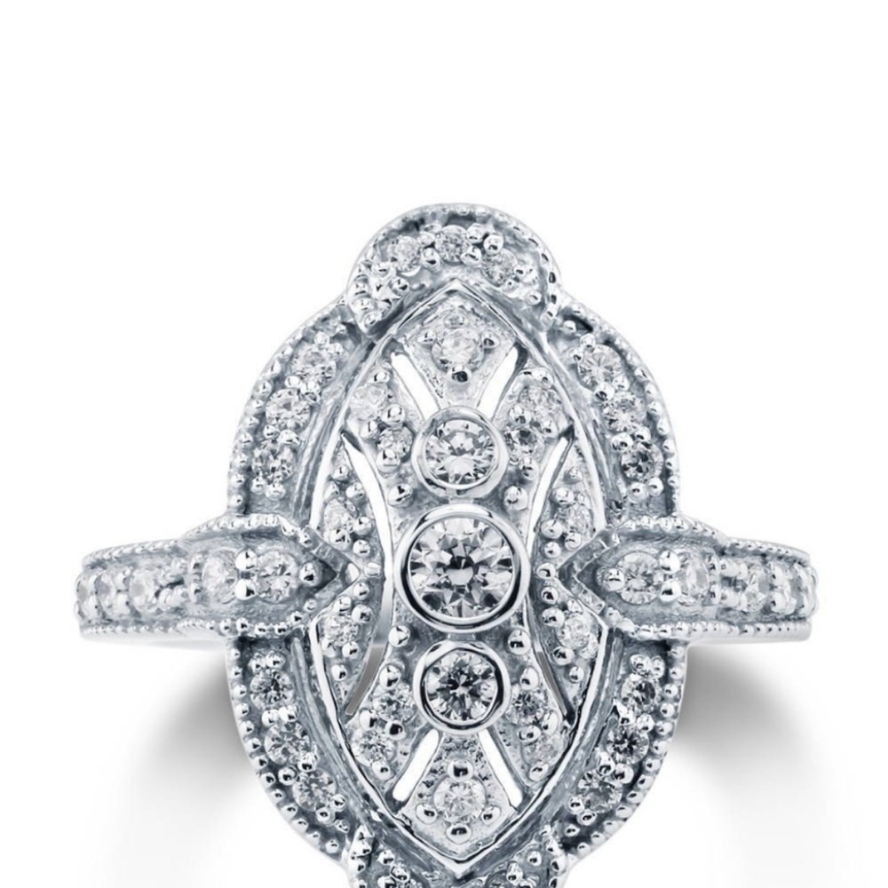STERLING SILVER CZ ART DECO MILLGRAIN NAVETTE SET - RING AND PENDENT - STUNNING! - Picture 14 of 16